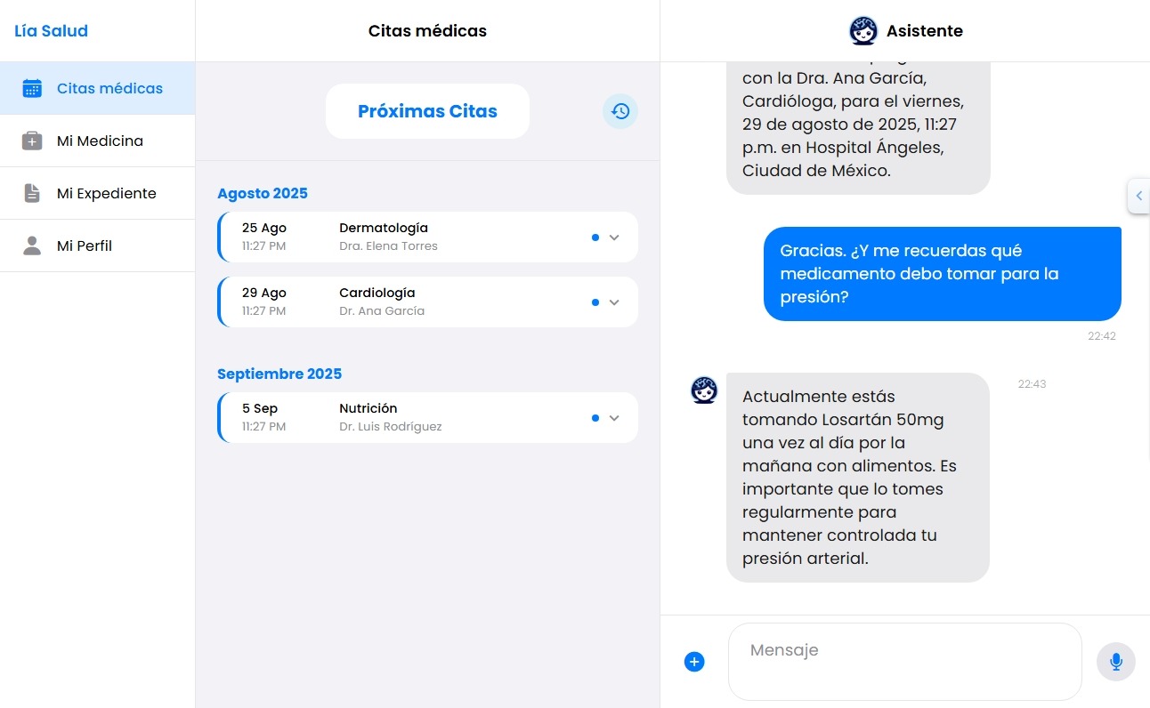 Captura de pantalla de la aplicación Lía Salud